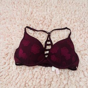 PINK Victoria's Secret Burgundy Floral Bra